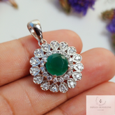 Natural Green Onyx Pendant, 925 Sterling Silver Pendant, CZ Pendant, Unique Statement Gemstone, Onyx Pendant,Designer Pendant,Ethnic Jewelry